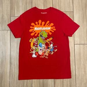 Nickelodeon Cartoon Graphic Tee Mens L Red Retro Characters Shirt